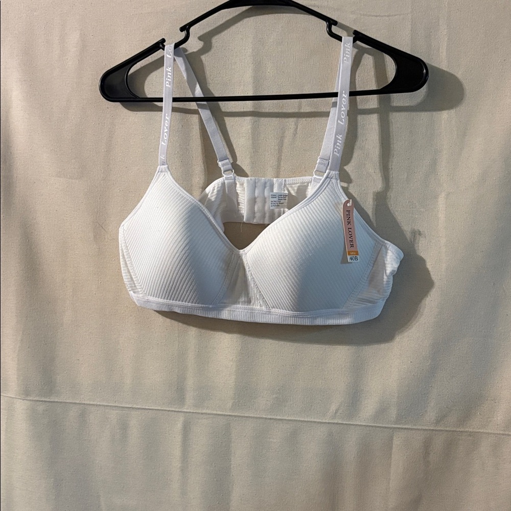 Pink Clover White Ribbed Bralette